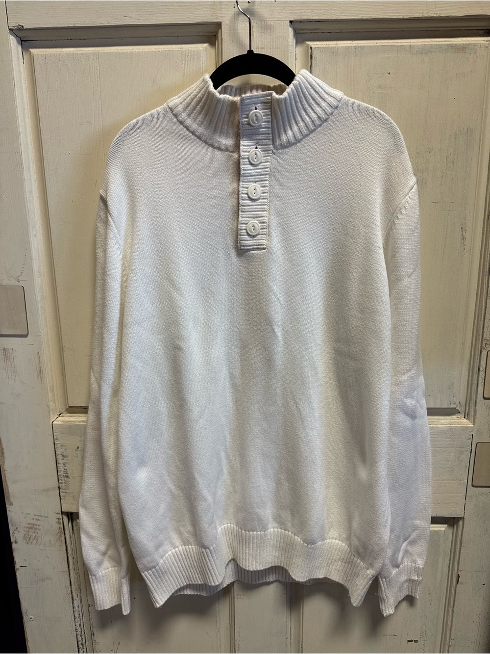 Men's Sean John White Button-Neck Knit Sweater
